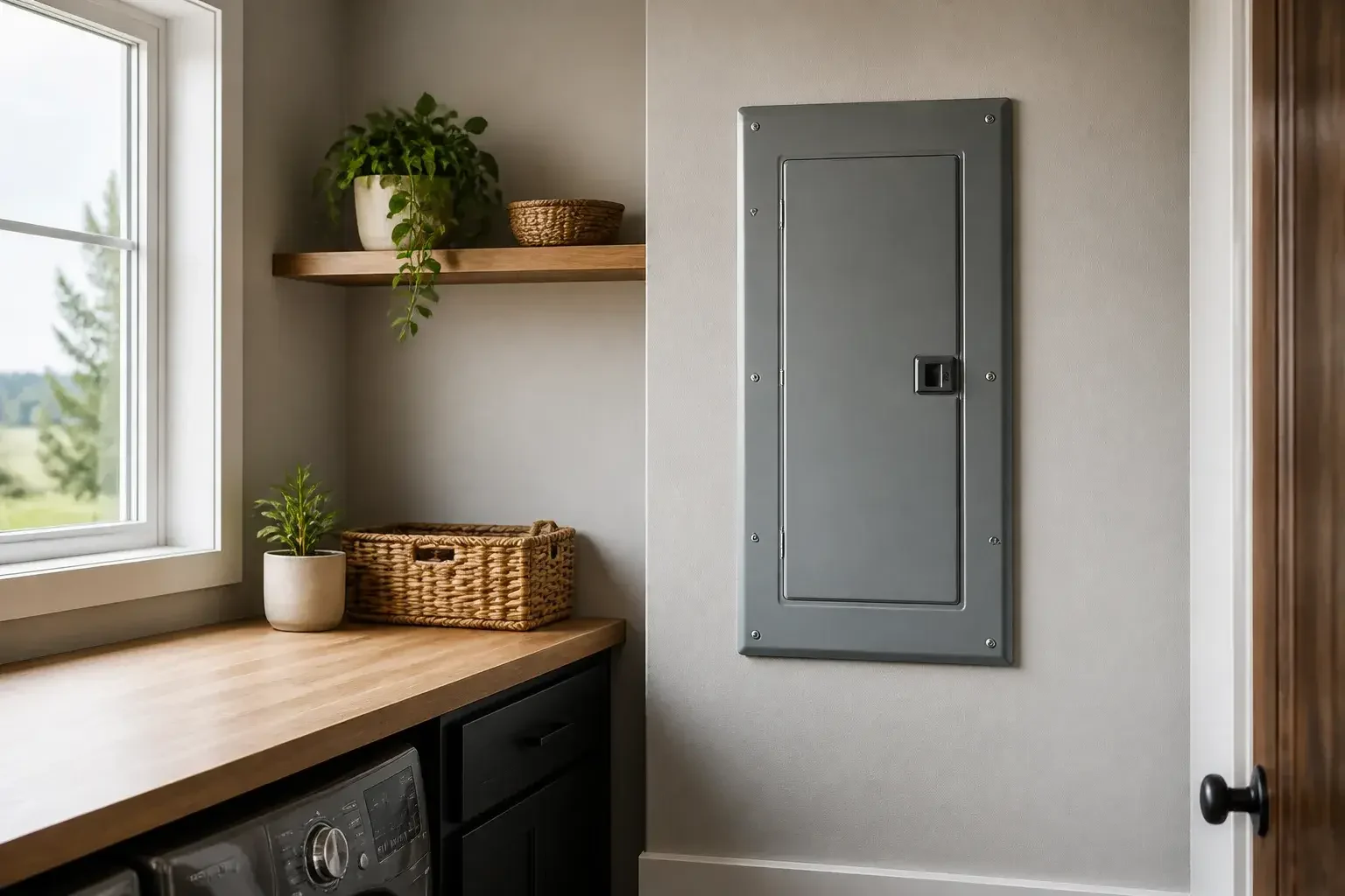 Finished home electrical upgrade in a tidy utility space