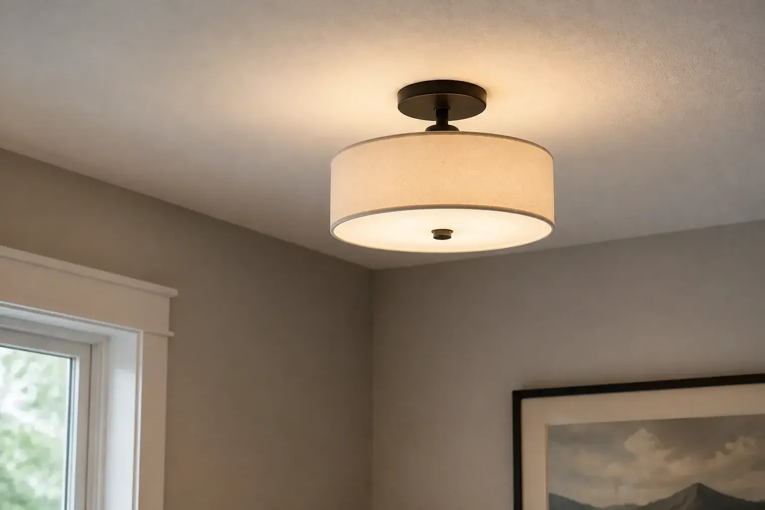 Modern ceiling light finished in a freshly painted room