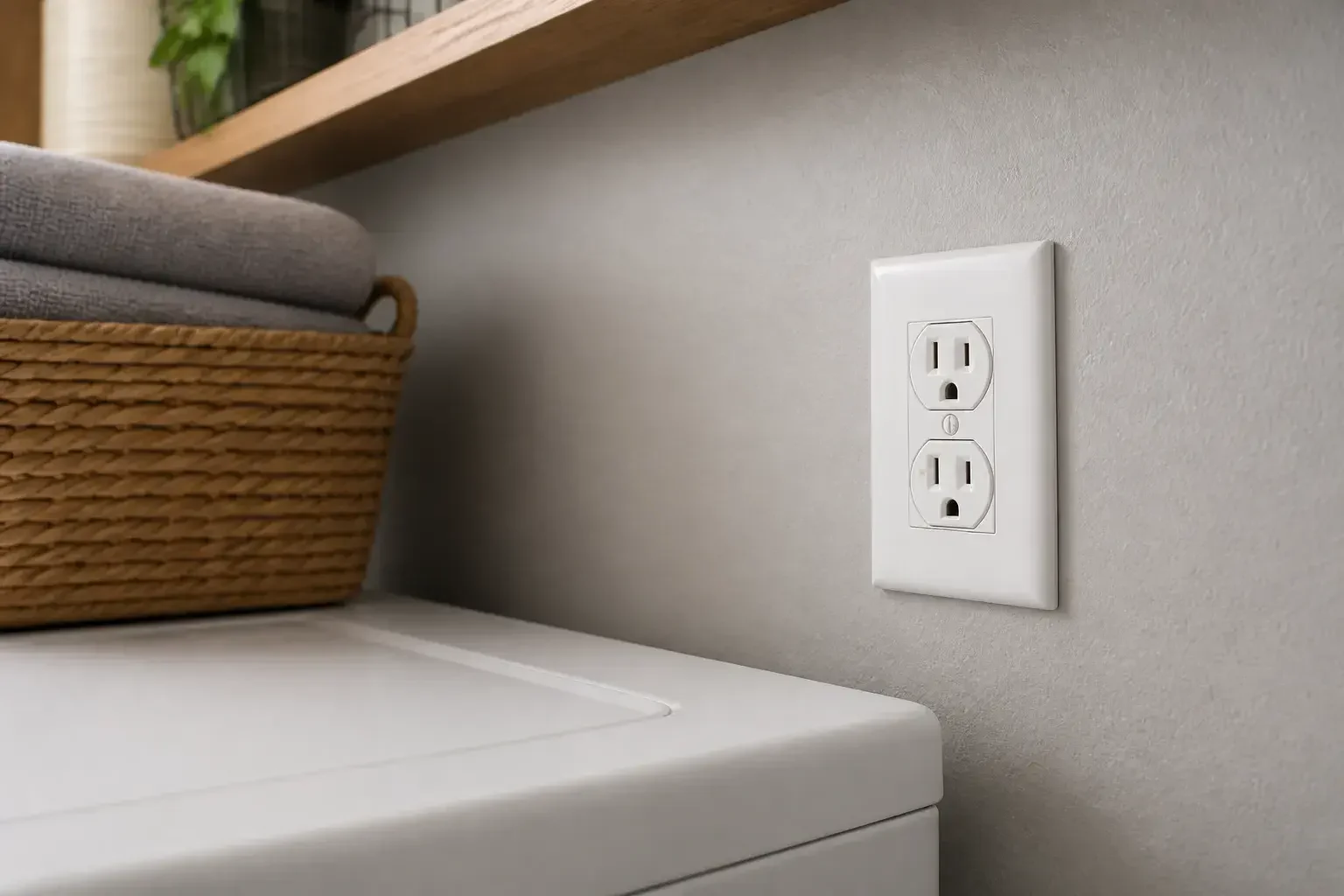 Restored outlet in a clean laundry room