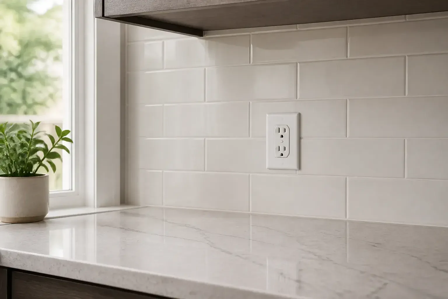 Cleanly restored kitchen outlet area after repair